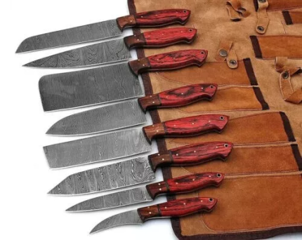007-04 - Chef Knife Set 66 Damascus Red Olive Wood 8 Piece