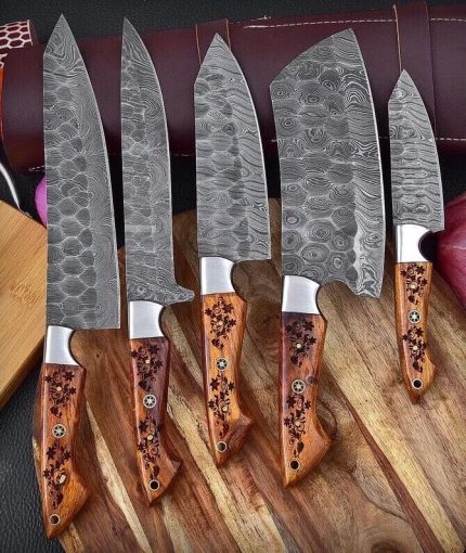001-01 - Chef Knife Set 1 Damascus Hammered Effect 5 pieces