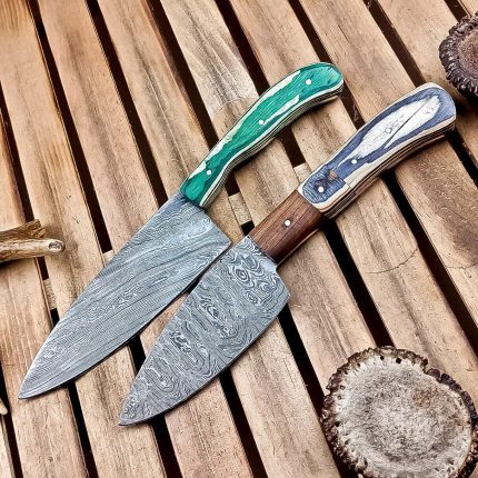 Chef Knife12 Damascus 10 Hardwood 2 Tone Red or Grey
